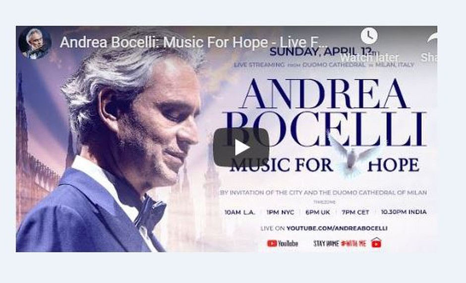 Online concert by Andrea Bocelli